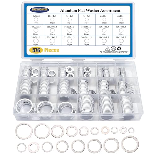 576 pcs Oil Drain Plug Gasket Aluminum Washer Crush Seal Assortment Kit, Including 18 Sizes-M6 M8 M10 M12 M14 M16 M18 M22 M24