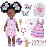 ZQDOLL 14.5 inch Black Doll and Black Baby Doll Clothes and Accessories Set, African Baby Doll with 2 Sets Clothes Shoes Backpack Hairclip Bracelets Diamond Stickers etc- Best Gift for Girls