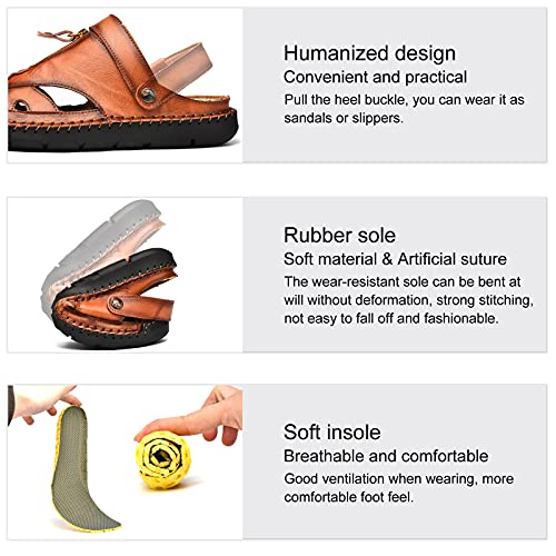 Shaire Men'S Sandals Outdoor Leather Closed Toe Beach Shoes3