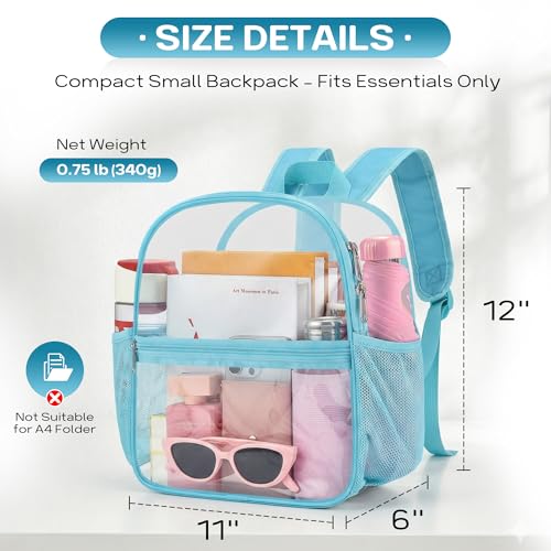 Image of Oraben Clear Backpack for Stadium Events, Stadium Approved 12 x 6 x 11, Small Clear Backpack for Concerts School Works, Fast Security Check, Waterproof PVC, Adjustable Straps, Women Men