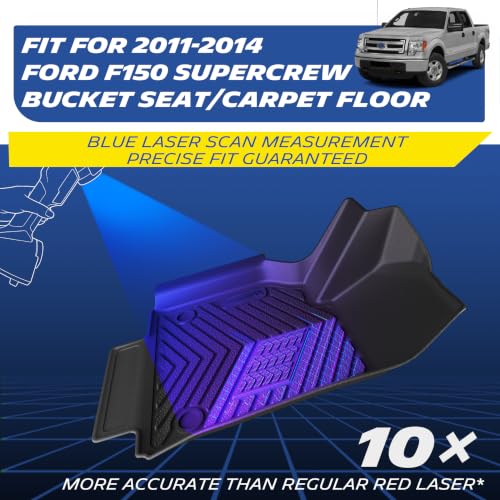 Image of Michelin Vehicle Mats for 2011-2014 Ford F-150 SuperCrew Cab Bucket Seat | Floor Mats Fit with Flow-Through Console /Carpet Floor, Not fit SuperCab /RegularCab, All-Weather TPE Custom Fit Liner, Premier