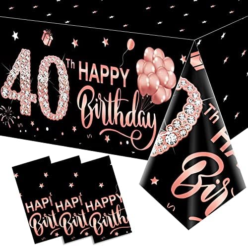 3 Pack Rose Gold 40th Birthday Tablecloth Decorations - Plastic D...