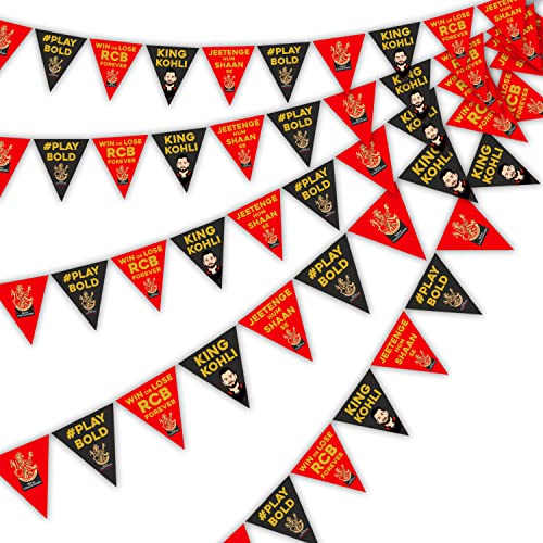 Image of Party Propz RCB Ipl Theme Decoration- 50 Pcs in 5 Strings Royal Challengers Bangalore Theme Pennant Banner for Decoration | RCB Flag Buntings for Decoration | Ipl Flags Bunting | RCB Flag 2026 IPL