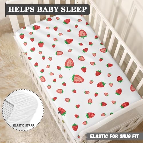 Image of Strawberry Baby Crib Sheets for Boys Girls Fruits Print Fitted Crib Sheet for Standard Crib and Toddler Mattress Cute Baby Mattress Sheets Toddler Bed Sheet 52x28x8 in