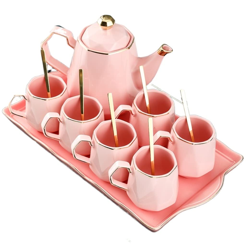 Zestaw Herbaty 8 Sztuk Zestaw Filiżanek Do Herbaty Ceramiczna Filiżanka Europejski Kawy Popołudniowej Domu Dzbanek do Filiżanki(Pink)