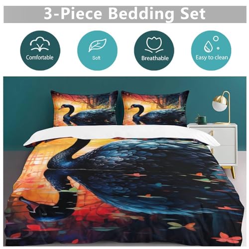 Housse de couette cygne en microfibre douce king size 220x240