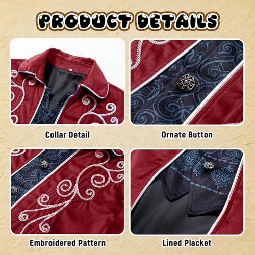 Image of Kids Medieval Steampunk Jacket Boys Victorian Renaissance Tailcoat | Victorian-style embroidery and loose fit to move freely without restriction for Halloween, performances and cosplay