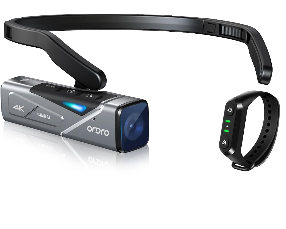 ordro ep7 4k 60fps camcorder head-mounted video camera, wi-fi app control, 2-axis gimbal stabilizer with remote control