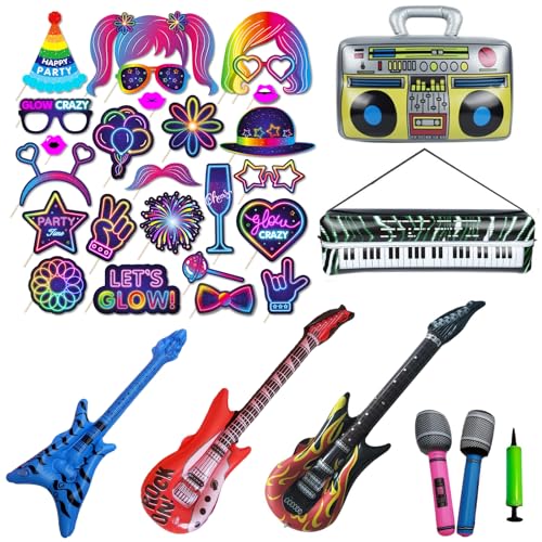 BEJAGWUS 33 Stück Fotobox Accessoires Neon Party Deko mit Aufblasbare...