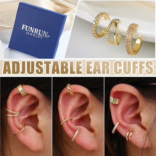 FUNRUN JEWELRY 12Pcs Ear Cuff For Women Non Piercing 14K Gold Plated Ear Cuff Gold Cuff Earrings For Women Pierced Earring Cuffs Non Pierced Lightweight4