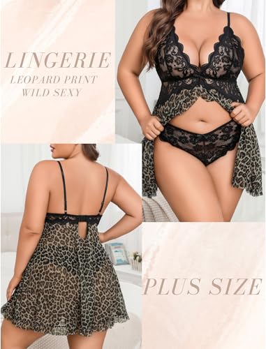 Image of Avidlove Plus Size Lingerie for Women Sexy Lingerie Dress Lace Babydoll Lingerie V-Neck Open Front Strap Nightdress