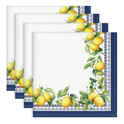 Arquiel Italian Lemon Cloth Napkins Set of 4, 100% Cotton, 18 x 18 Inch