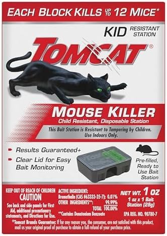 Image of Tomcat Mouse Killer Child Resistant, Disposable Station, 1 Pre-Filled Ready-to-Use Bait Station (Pack of 12)