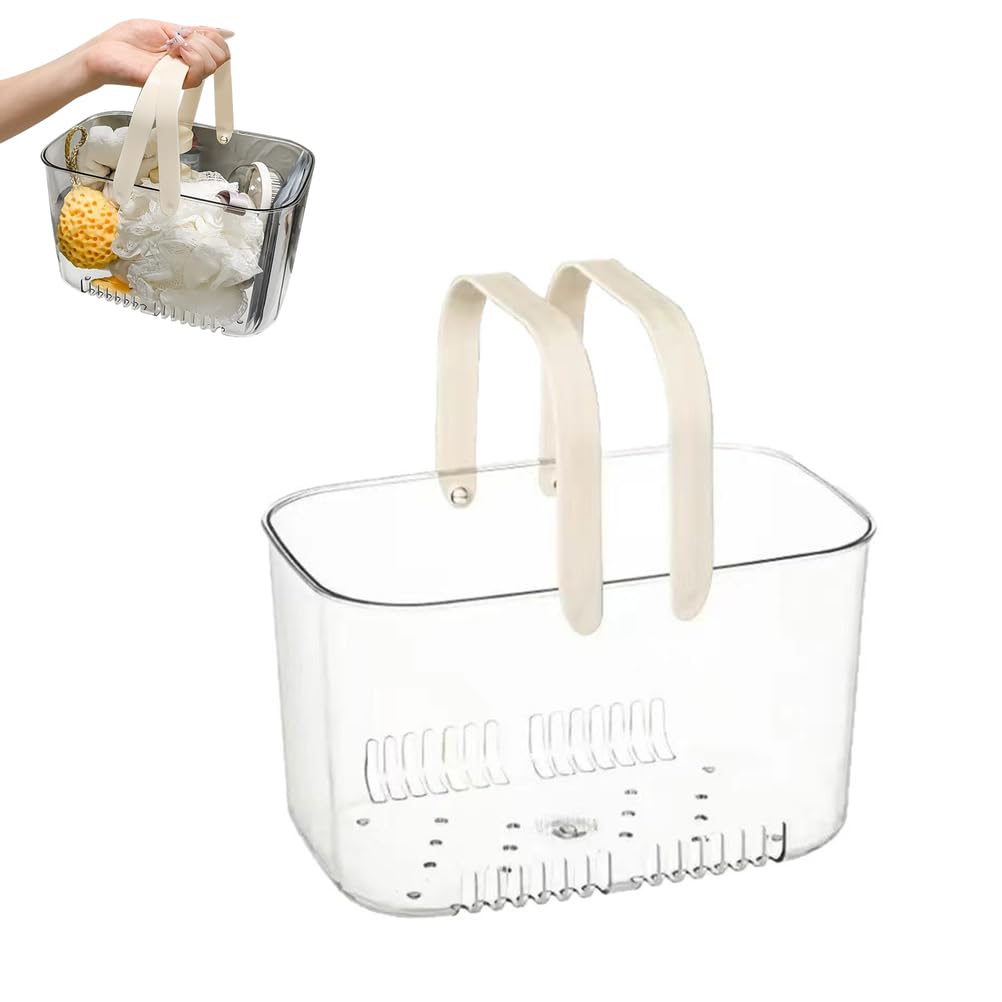 Uck-Kit Beige Portable Shower Caddy Basket, Plastic Organizer Storage Tote With Handles Drainage Toiletry Bag Bin For Bathroom, College Dorm Room Essentials, Kitchen, Camp, Gym,