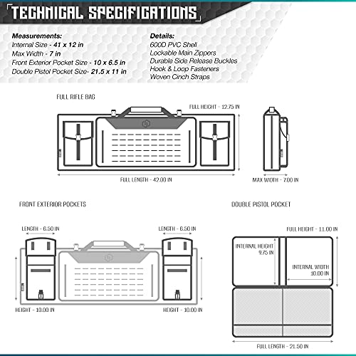 Savior Equipment Urban Warfare Tactical Double Carbine Long Rifle Bag Gun Case Firearm Backpack W/Pistol Handgun Case - 42 Inch Obsidian Black #TOP6