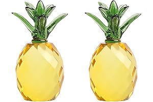 Glass Pineapple Decor - Set Of 2 Miniatures Crystal Paperweights