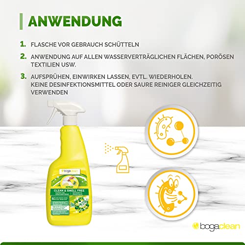Bogaclean Clean & Smell Free Spray - Geruchsentferner & Fleckenentferner - 750 ml - Mikrobiologischer Geruchsneutralisierer & Enzymreiniger