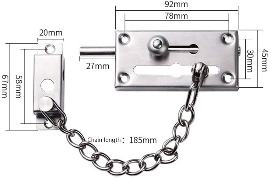 Türkette aus Edelstahl, Sicherheitstürkette aus Edelstahl for den Innenbereich, silberfarben, mit 2 Zoll Belüftungsspalt