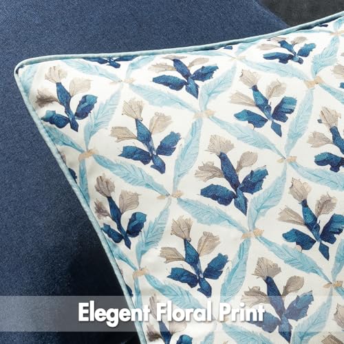 Image of MIULEE Pack of 2 Decorative Outdoor Waterproof Throw Pillow Covers Flower Print Chic Boho Accent Pillow Covers for Square Garden Patio Cushion 20x20 Inch, Blue Grey