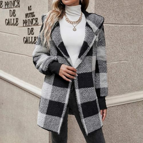 Womens Winter Coats Warm Plush Hooded Jackets Zip Up Button Cardigan Trendy Plaid Fleece Fuzzy Outerwear3