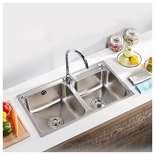 GLETSF Fregadero De Cocina De Acero Inoxidable De Estilo Rústico, Fregadero De Cocina De 31 Pulgadas con División Profunda Y Doble Seno, Fregadero De Cocina para El Hogar, Resta