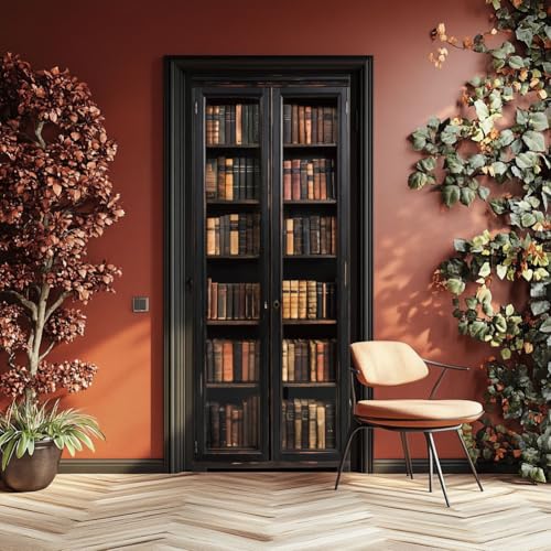 arricraft 2 Stück Selbstklebender Türaufkleber 80cm X 200cm /31.5'X78.7' Bücherregal Muster Tür Wandbilder Aufkleber PVC Tür Abnehmbare Tapete Dekoration Für Schlafzimmer Wohnzimmer
