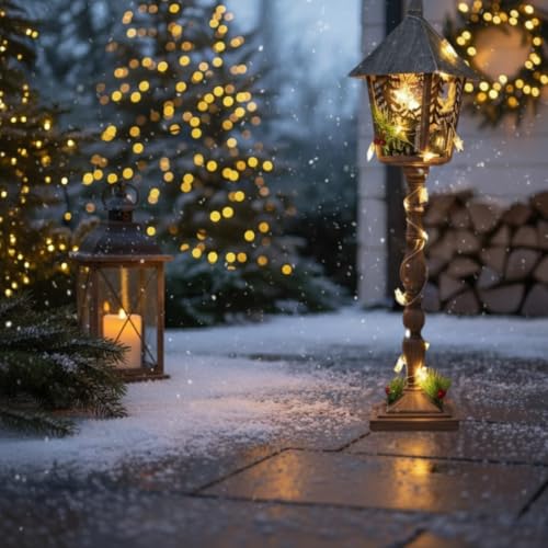 abc HOME | 76 cm | Große Deko Laterne Weihnachten | LED Beleuchtung & Timer-Funktion | Batteriebetrieben | Innen- & Außendeko | Braun Vintage