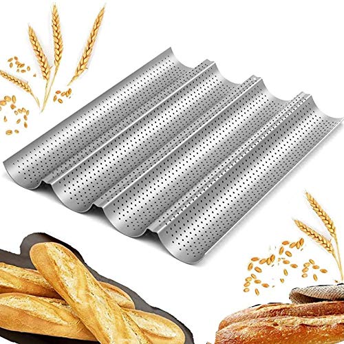 Plaque de cuisson pour 4 baguettes, antiadhésive, 38 x 33 x 2,4 cm - Plaque à baguette (4 cellules argentées) Cover