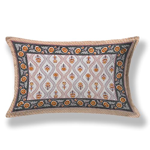 Image of 100% Cotton Single Bedsheet with 1 Pillow Cover | 240 TC Pure Cotton Flat Bed Sheet | Traditional Jaipuri Printed Bedding Set | Soft & Breathable | 60 x 90 Inch (Rangmahal Single 38)
