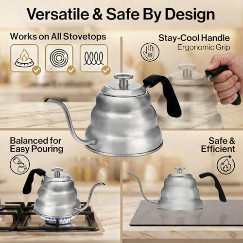 Image of Barista Warrior Gooseneck Kettle, 1L Pour Over Kettle, Stainless Steel