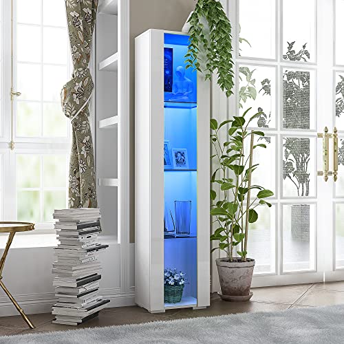 Joysource 67 Inch Led Sideboard Uv High Glossy Front Buffet Cabinet Kitchen Sideboard With Storage 4 Tier Tall Black Buffet Table Wooden Bar Cabinet For Dining Room Hallway Living Room, White #TOP23