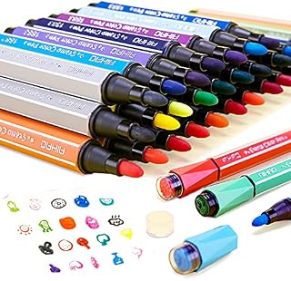 Marte Vanci 36 Stamper Maker Pens for Kids, Washable Colouring Pens Non-Toxic Self Inking Stamps Kit With Storage Box for Children Colouring Books/Doodling/Comic/Sketching/DIY Crafting