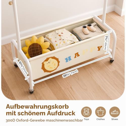 GRANNY SAYS Kleiderständer Kinder mit Aufbewahrungskiste, Kinder Kleiderstange auf Rollen, beige Kindergarderobe freistehend… – Ansicht 3