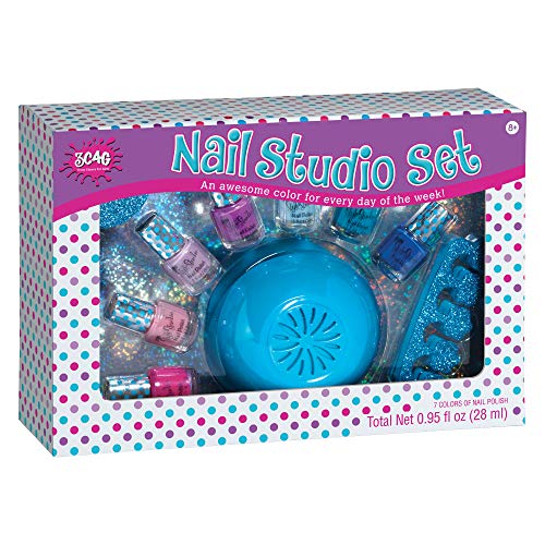 Three Cheers for Girls by Make It Real - Nail Studio Set - Kids Nail Polish and Nail Dryer Set - Quick Dry Nail Polish Set with 7 Colors, Nail File, Toe Separators & Nail Dryer
