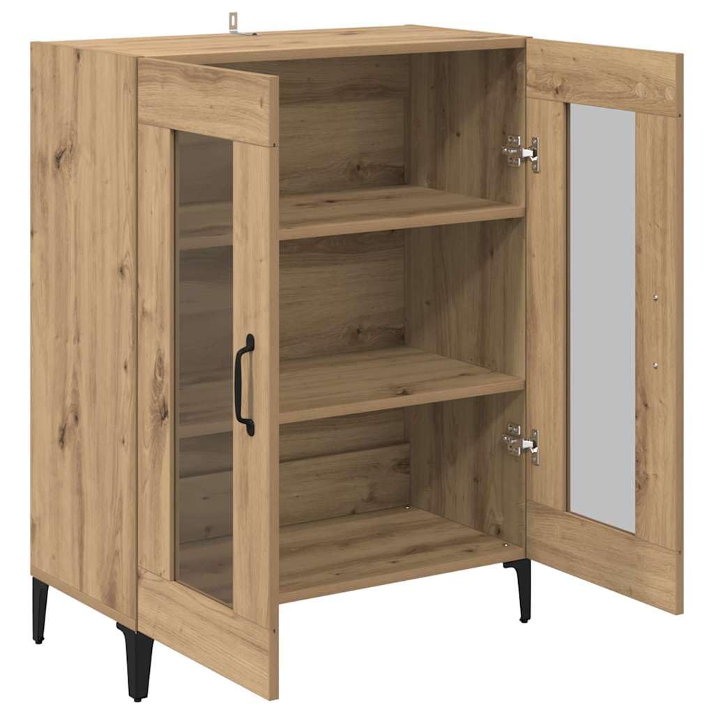 Buffet classique en bois et fer avec vitrine et portes en verre, buffet blanc avec espace de rangement et portes en verre, en bois avec vitrine