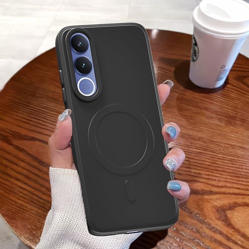Image of Outlouders Back Cover for Vivo V70 FE 5G Soft Matte Silicone Cover with Slim Fit | Mag-Safe Logo (Not Mag-Safe Compatible) | Shockproof | Camera Protection Bumper Case (Black)