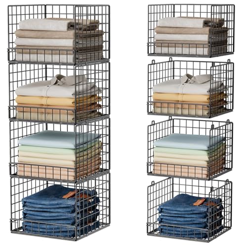 Image of Stackable Closet Organizers and Storage Baskets, 4-Tier Closet Shelf Organizer for Small Space, Space-Saving Clothes Storage Drawer, Foldable Clothes Storage Bins for Closet Organizer System, Black