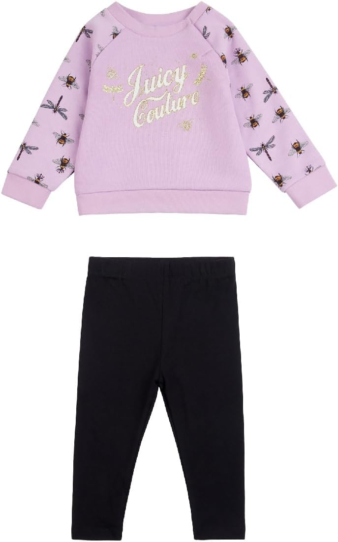 Juicy CoutureGirls' JBX5787C93 Bee Raglan Crew Brush Back And Legging Set Lavendula