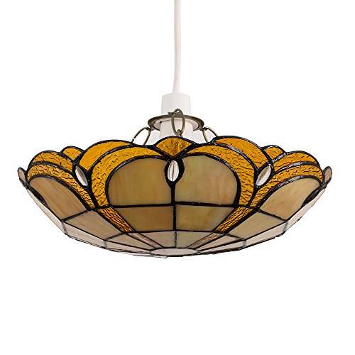 Tiffany Style Amber Jewelled Glass Uplighter Design Ceiling Pendant Light Shade