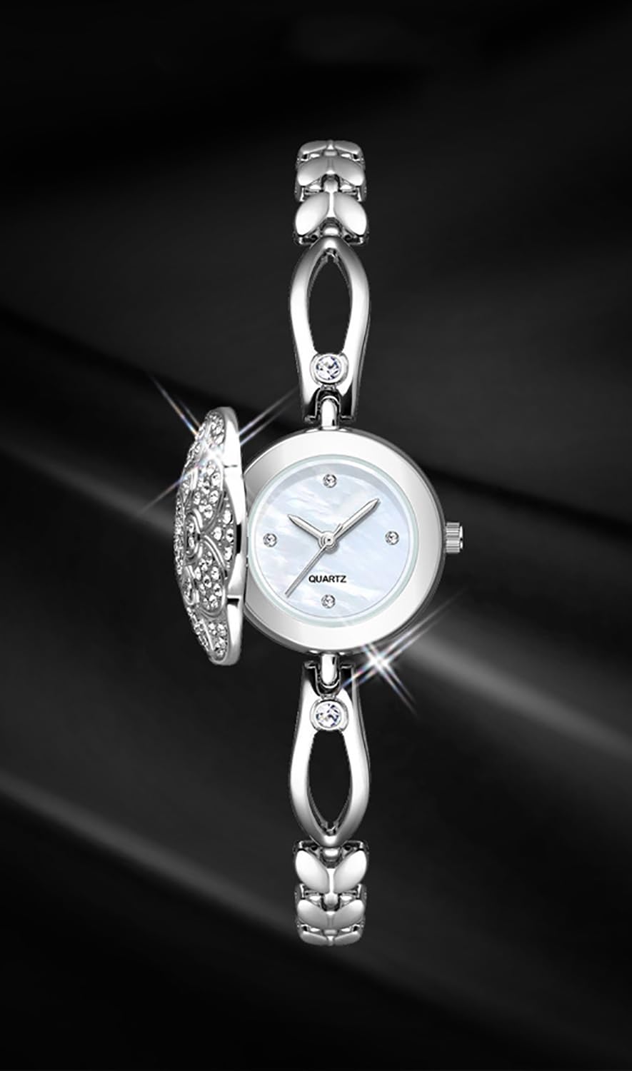 ADSBIAOYE Elegante Damenuhr Blumenform Diamant Flip Mode Luxus Armband ​Kleid Frauen Uhr 30M Wasserdicht Quarz Weiblich Wristwatc