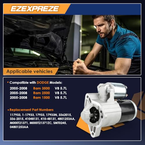 Image of Ezexpreze 17933N NEW Starter for Dodge Ram 05 06 07 08 Ram 1500 2500 3500 V8 5.7 L, Hemi SMT0245 04801253AA 4801253AA M0T21371 M0T21371ZC