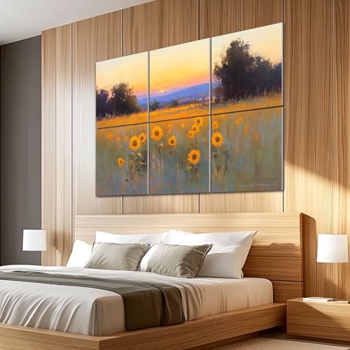 Paneles acústicos de arte 6 pack, absorción de sonido, diseño girasol, paisaje abstracto, adhesivos para estudios y oficinas 72"x48" miniatura 5
