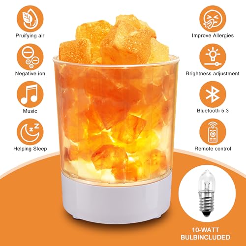 Image of Himalayan Music Salt Lamp, Natural Crystal Salt Rock Lamp, Colorful Night Lights with Dimmer Sleep Aid, Aromatherapy Decompression, Music Light Gift for Loved Ones