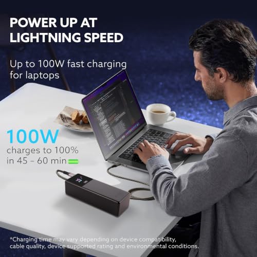 Image of AGARO Impulse Power Bank 20000 mAh 100W 3-in-1 Power Bank with 100W PD & 33W QC Output, Fast Charge up to 3 Devices simultaneously, Compatible with Laptop, Mobile, Tablet, iPad, Smartwatch, Earbuds