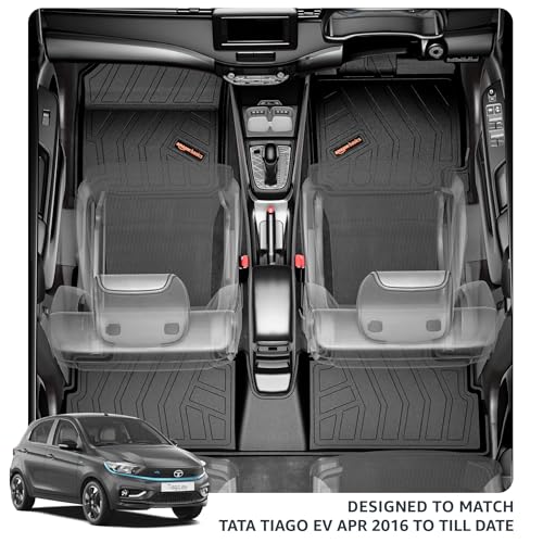 Image of Amazon Basics - 5D Car Floor Mats for Tata Tiago EV Automatic (Apr 2016 - Present) | Black | All-Weather Protection | Custom Fit| TPE