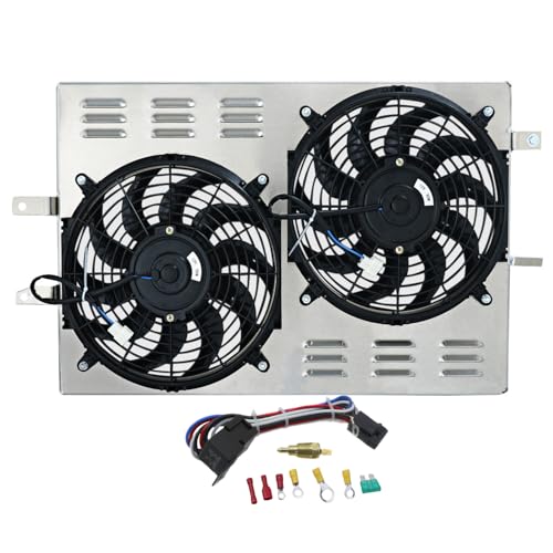 Enignelooc Aluminum Radiator Shroud Fan For 1997-2004 Ford Mustang GT SVT Cobra 4.6L Automotive Replacement Shroud Fan Relay kit 1998 1999 2000 2001 2002 2003