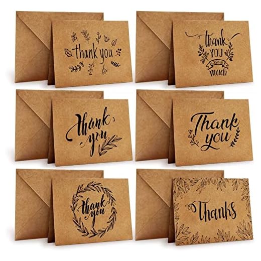 Ohuhu Tarjetas de Agradecimiento, Tarjetas Papel Kraft 36 Paquete con Sobre, Thank You Cards Tarjeta Felicitacion Kraft para Boda Graduación Cumpleaños