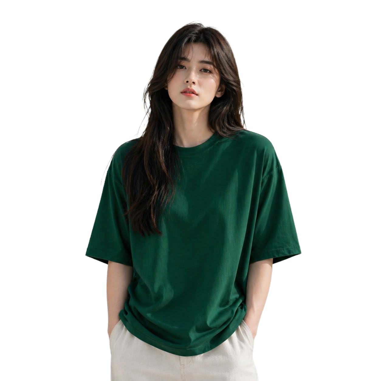 pockman Women Oversized Fit Cotton Classic Round Neck Black Tshirt-picture-47