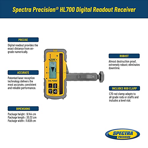 Spectra Precision Hl700 Digital Readout Receiver For Basic & Advanced Performance, Huge 5 In (12.7 Cm) Reception Height, Front & Rear Lcd Displays, Waterproof #TOP2