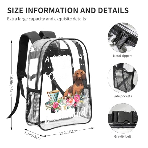 A Good Day Starts With Coffee And Dachshund Clear Backpack - Lightweight Transparent Backpack For Security, Sports & Travel2